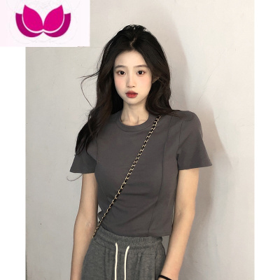 七斓纯欲辣妹风设计感白色短款T恤女夏季2023新款修身正肩短袖上衣ins