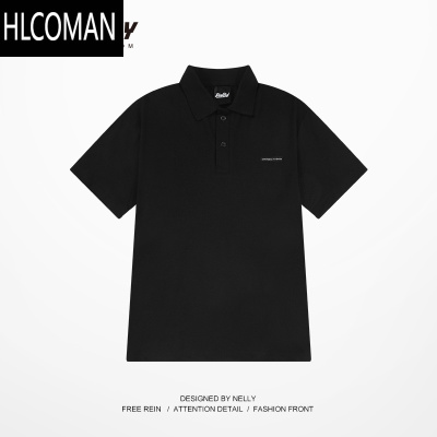 HLCOMANulzzang纯色翻领Polo衫男短袖潮牌痞帅t恤oversize半袖男女