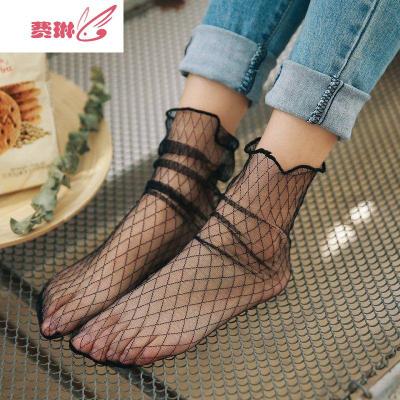 透明薄纱白色中筒袜金线打底网纱袜子短款中筒蕾丝袜百搭女袜网红费琳