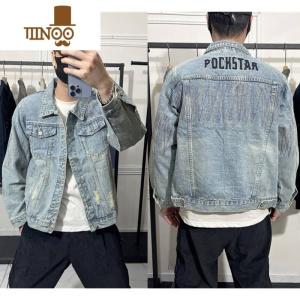 YANXU牛仔外套男修身韩版百搭潮牌刺绣工装夹克感嘻哈潮流