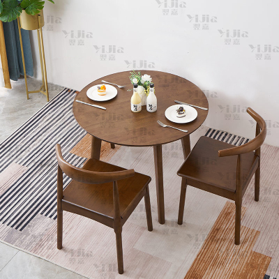 翌嘉 实木小圆桌简约圆形餐桌接待洽谈桌茶桌椅组合 原木色1米一桌四椅