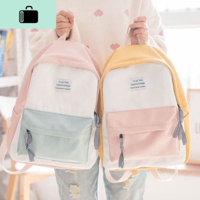 帆布男双肩包女学院风潮韩版百搭学生书包森系撞色背包小清新NEW LAKE