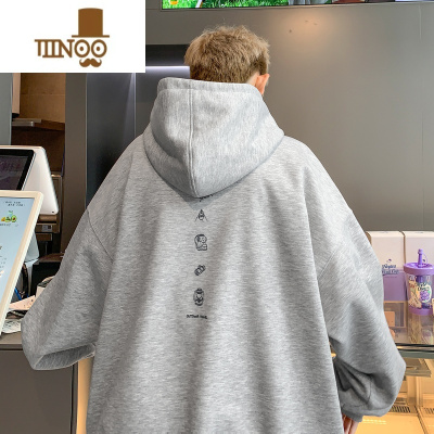 YANXU藏青色卫衣男美式连帽上衣套头青少年宽松休闲帽衫外套