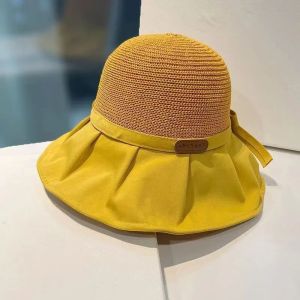 韩版拼接渔夫帽大帽檐女春夏透气户外遮阳蝴蝶结