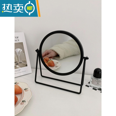 敬平ins风少女心宿舍台式桌面化妆镜复古网红学生旋转公主镜梳妆镜子便携式用镜 黑色-支架台镜