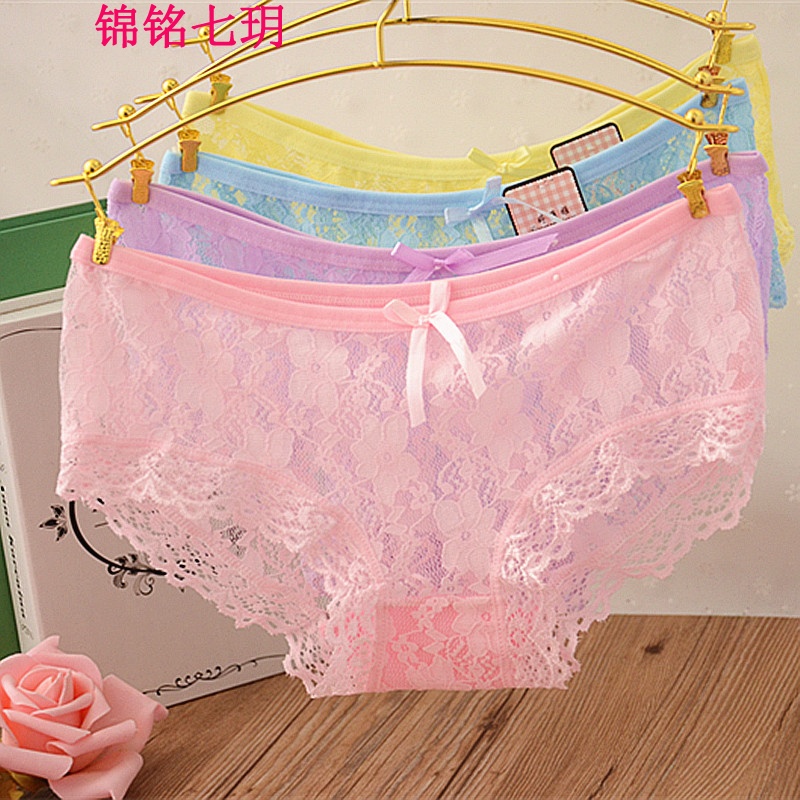锦铭七玥低腰蕾丝性感镂空少女内裤可爱女式三角内裤