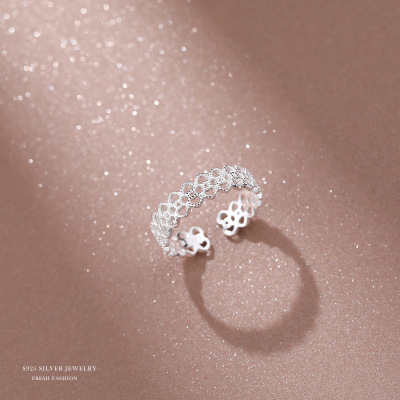 云小舒S925银戒指韩版蕾丝指环森系文艺镂空花纹食指戒潮饰品代发送女朋友老婆情人节七夕生日礼物