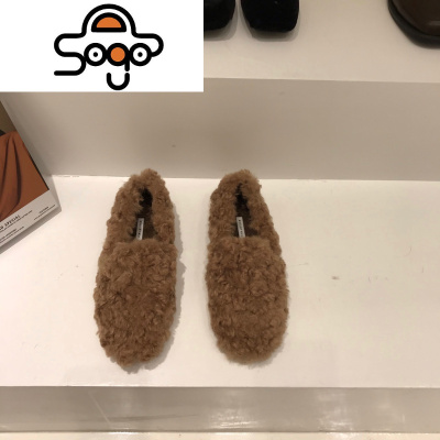 七色王国韩版毛毛鞋女鞋子外穿2020年新款秋冬季加绒百平底豆豆单鞋瓢鞋休闲鞋