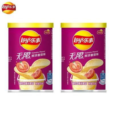 乐事薯片罐装40g*2桶膨化食品土豆片办公室解馋小零食休闲食品小吃(番茄味)