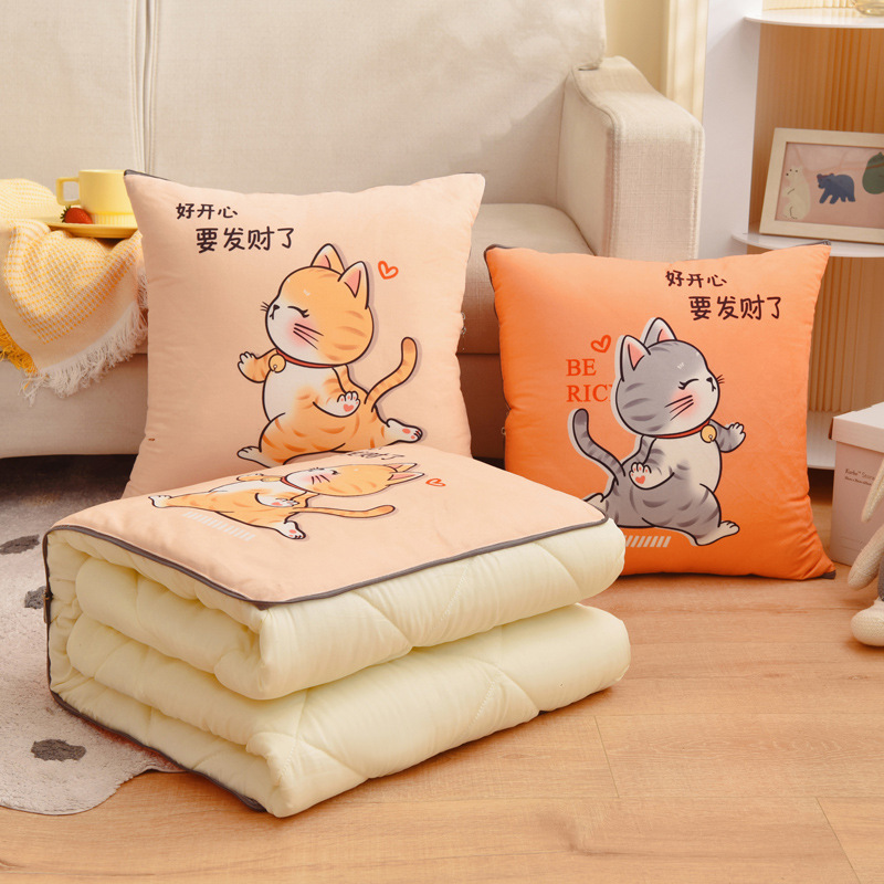 水晶绒卡通抱枕被磨毛多针车载两用办公室靠背床上小被子四季款