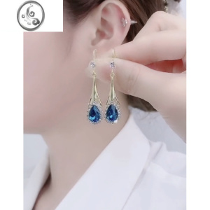 JiMi人鱼眼泪吊坠耳环蓝色水晶耳饰2023年新款潮网红气质轻奢高级耳坠 均色