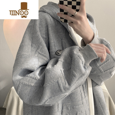 YANXU美式开衫卫衣男潮牌高街浮雕外套初高中学生拉链连帽衫