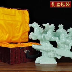 美帮汇玉石八骏雄风大号摆件 马开业礼品 办公室桌面摆设工艺品