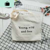 ins韩系小众字母简约百搭帆布包包女单肩学生帆布袋慵懒风购物袋NEW LAKE 米白色 横向中号女士单肩包