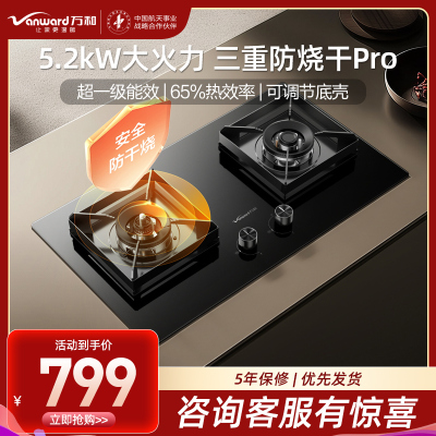 万和(Vanward)[小灶君B10 Pro·防干烧]天然气燃气灶5.2kW烟灶联动国家补贴20%嵌入式家用煤气双炉具