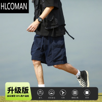 HLCOMAN藏青色大口袋工装短裤男夏外穿日系潮牌宽松休闲中裤男生五分裤子