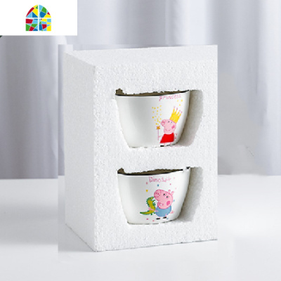 儿童小猪可爱四方学生抖音米饭碗单人家用卡通亲子微波陶瓷碗 FENGHOU 乳白色-皇冠恐龙气球红衣.(四碗+四勺)