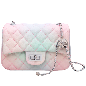 MKJ专柜正品时尚包包2022新款潮真皮镶钻金球包小香风菱格链条彩虹包女小包