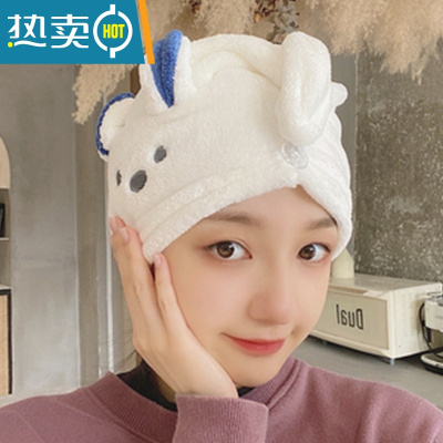 敬平新款干发帽女吸水速干加厚擦头发高颜值可爱免吹大号浴帽夏季 白色
