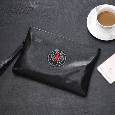 CCMVP品牌自营质量保证-CCMVP真皮男手包2018新款潮男包手拿包大容量软皮牛皮休闲手抓包夹包潮黑色真皮小号黑色