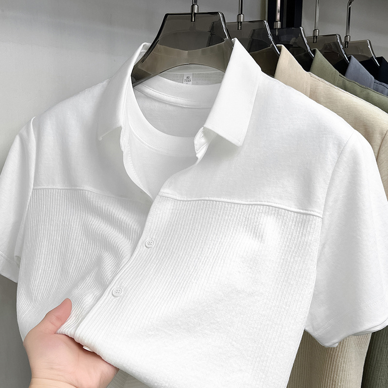 夏季新款男士纯色商务休闲翻领通勤轻商务百搭新疆棉短袖衬衫