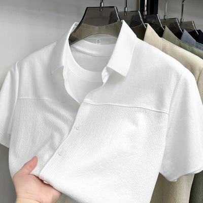 夏季新款男士纯色商务休闲翻领通勤轻商务百搭新疆棉短袖衬衫