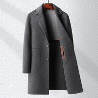 秋冬新款加厚长款西装领羊毛双面呢大衣男士青年修身外套