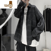 YANXU格子衬衫男长袖秋季痞帅感潮流外套日系复古百搭宽松休闲衬衣