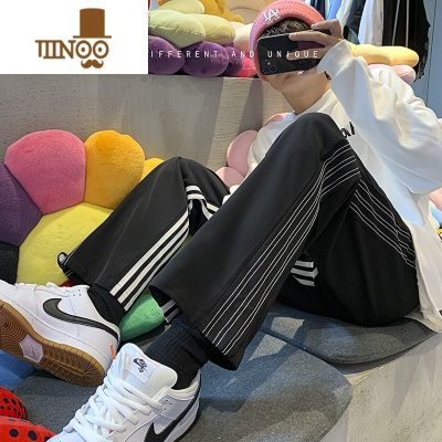 YANXU美式vibe西裤运动条纹休闲长裤男裤子高街ins潮牌垂感冰丝直筒裤