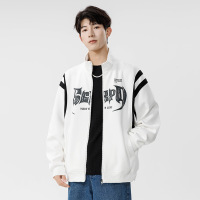 男装秋冬新款开衫卫衣男韩版潮流字母印花外套宽松立领拉链上衣服