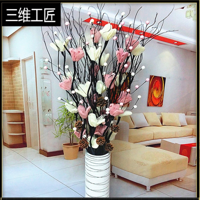 叶脉干花客厅落地假花仿真干枝插花干花大牡丹居家新房装饰三维工匠白+咖含瓶