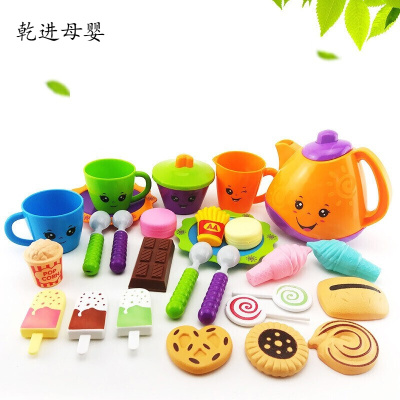 新品直营-儿童过家家玩具下午茶壶女孩厨房做饭女童小茶具水壶杯子套装小伶玩具志灵童茶壶+茶点-紫色28件套