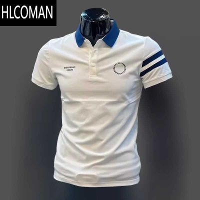 HLCOMAN高端夏季新款男士polo衫短袖修身潮双杠男装网红百搭薄款印花t恤