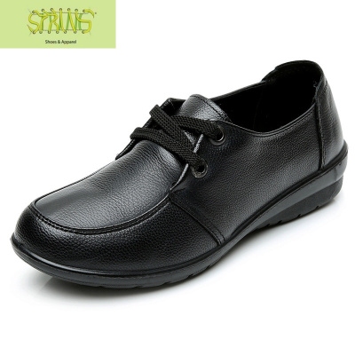 春季中老年真皮软底妈妈鞋单鞋防滑舒适平底系带休闲皮鞋春秋女鞋语娄