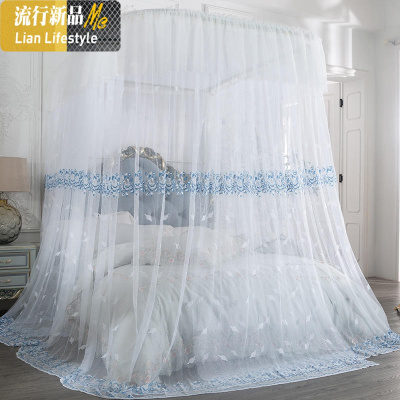 提花U型导轨蚊帐家用加密轨道1.5m1.8米床双人加厚支架公主风欧式 三维工匠