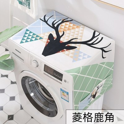 滚筒洗衣机罩单双开冰箱盖布北欧遮盖防水防尘罩防尘布盖巾套罩 菱格鹿角 双开门冰箱70*180(升级防水)