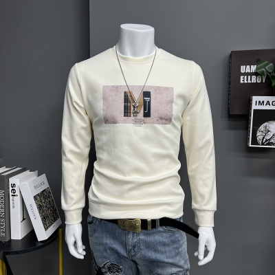 秋冬新款时尚男士圆领卫衣套头长袖体恤M字母修身上衣服简约潮ins