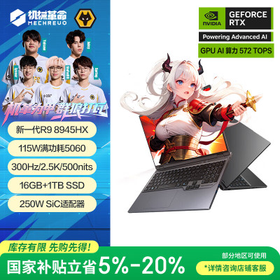 机械革命(MECHREVO)蛟龙16pro 16英寸游戏本笔记本电脑(R9-8945HX 16G 1T RTX5060 300HZ)苍岩灰