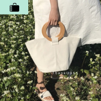 韩国东大简约手提帆布包包女2020新款小众百搭圆环木手柄白色包NEW LAKE 白色女手包