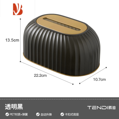 三维工匠桌面升降纸巾盒简约现代抽纸盒家用客厅创意轻奢纸抽盒 透明黑[自动升降]