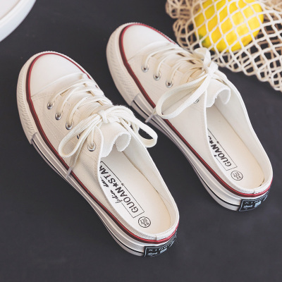 暖青汇春季薄款平底大号半拖帆布鞋女鞋大码无后跟懒人鞋41一43半托鞋42