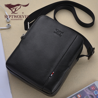 七匹狼真皮男士包包休闲单肩包男斜挎包公文包商务休闲牛皮背包潮