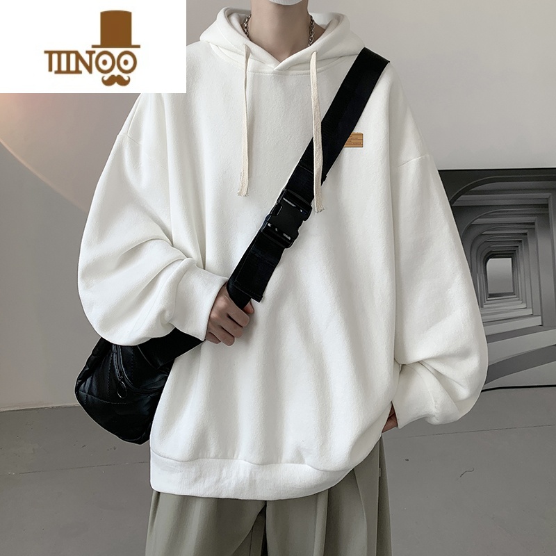 YANXU连帽卫衣男秋季美式复古黑色宽松外套款潮牌500g硬挺衣服