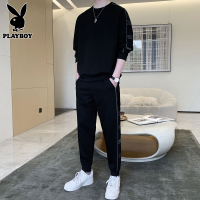 花花公子休闲套装男士运动卫衣服2025年春季搭配黑色长袖男装一套