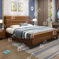 居将 JJ4012003 胡桃色实木床双人床宿舍公寓床 1.8米床含1个床头柜