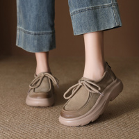 头层牛皮单鞋女2026春季新款复古休闲系带厚底圆头百搭博肯袋鼠鞋