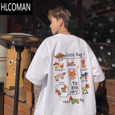 HLCOMAN潮牌印花短袖T恤男夏季新款大码宽松半袖上衣小众设计体恤