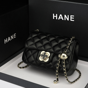 MKJ女包包2023新款潮小香风金球钻石包菱格链条四叶草女斜挎包 黑色金球小号