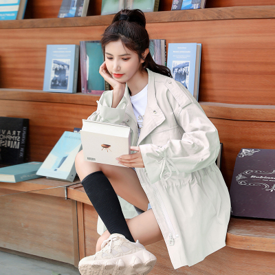 班俏BANQIAO2020年秋季新款女士风衣港风小个子风衣女中长款韩版宽松bf学生休闲大衣薄款工装外套杏色M