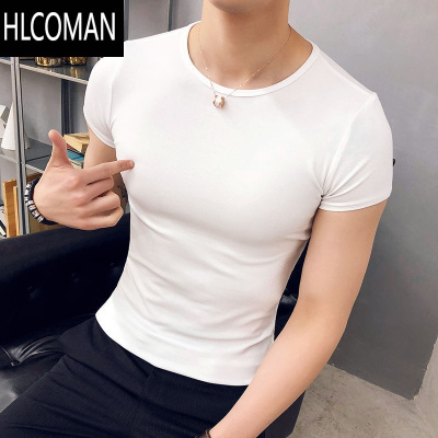 HLCOMAN2025新款运动紧身短袖t恤纯色打底衫潮流韩版修身青年社会小伙男